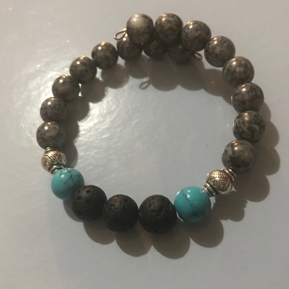 Jewelry - Turquoise/silver/gray lava bead diffuser bracelet